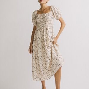Bohme Floral Peasant Cottagecore Puff Sleeve Midi Dress